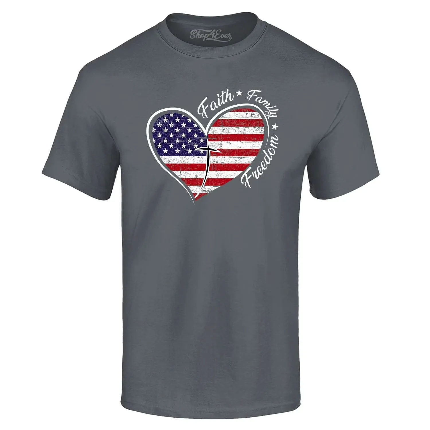 Shop4Ever Men's Faith Family Freedom American Flag Heart USA Graphic T-shirt XXXX-Large Black