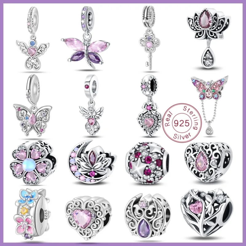 

Classic Silver Plated Lotus Guardian Angel Heart-Shaped Zircon Charms Beads Fit Qikaola 925 Original Bracelets DIY Jewelry Gifts