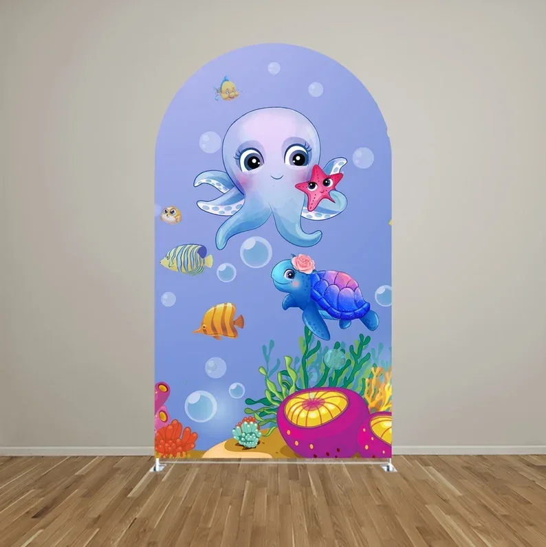 Mehofond Underwater Dolphin Arch Backdrop Covers Girl Birthday Party Bubble Turtle Decor Arched Banquets 2-sided Chiara Props