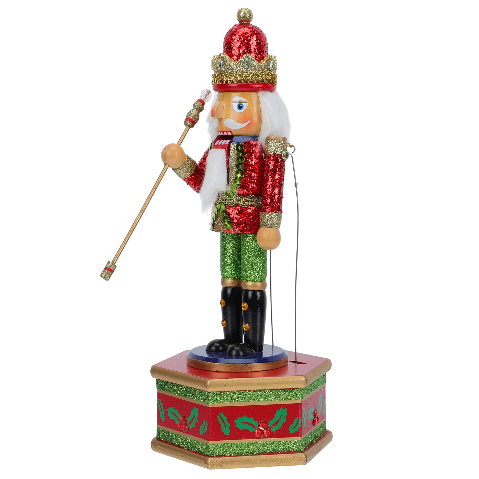 

Nutcracker Wooden Musical Box Iron Cotton Materials Plays Xmas Melodies Desktop Decor For Bedroom Living Room Office Party Gift