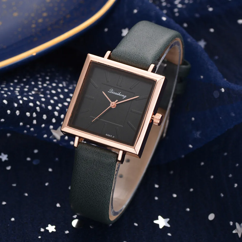 Fashion Women Wrist Leather Watch Luxury Quartz Stainless Steel Watch Simple And Stylish Square Multicolor Strap Watch Gifts