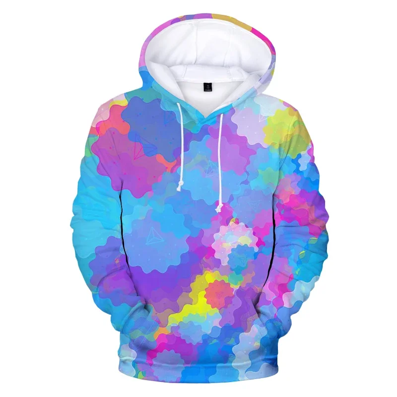 Spring and Autumn Tops Rainbow Spray Printed Hoodie Men's and Women's Fashion Color Ink Sweatshirt Neutral Oversized Top