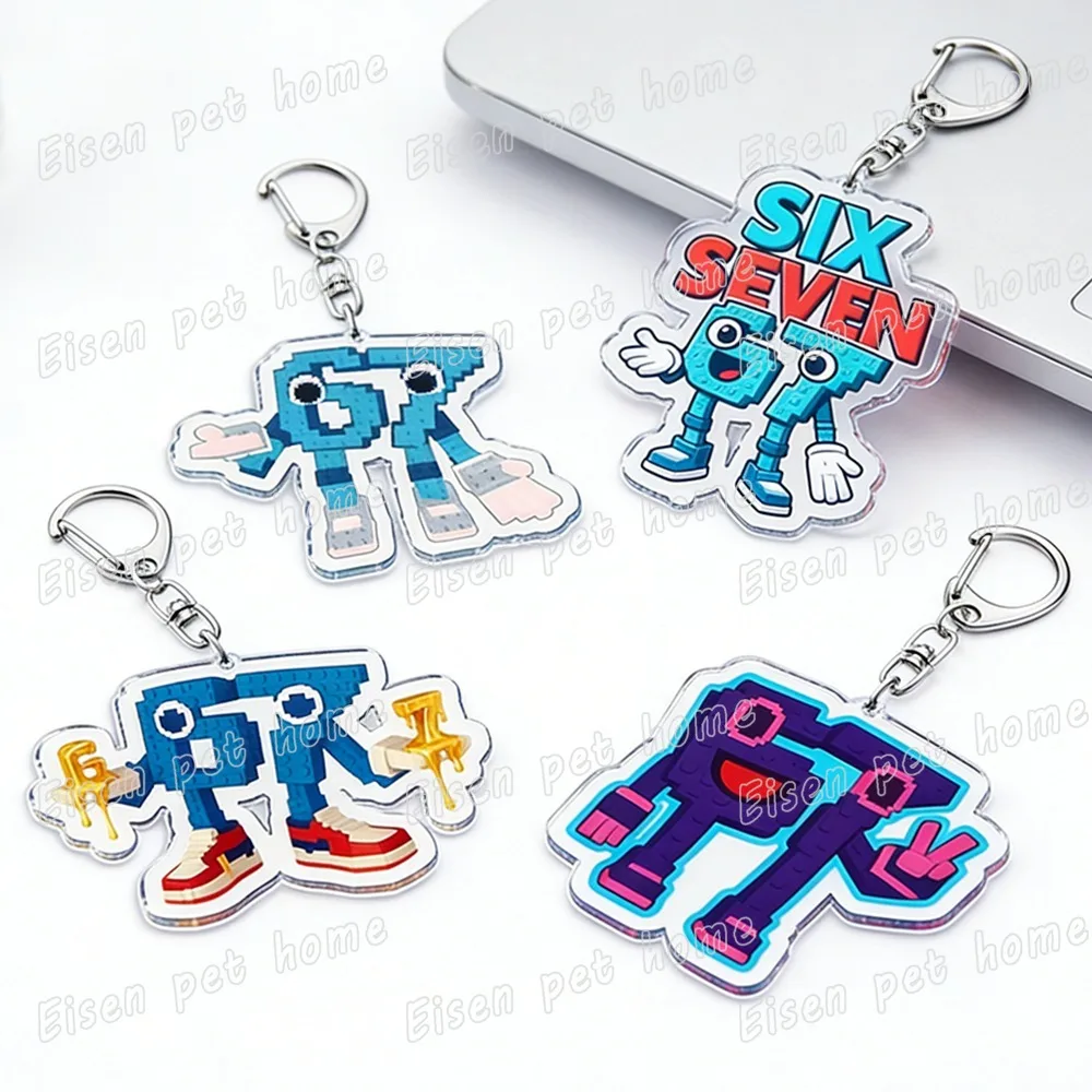 מחזיקי מפתחות מצחיקים ומקוריים בצורת 67 ממים לאביזרים לתיקים 6 7 שש שבעה קרטון יצירתיים תכשיטי מחזיקי מפתחות למעריצים ולחברים