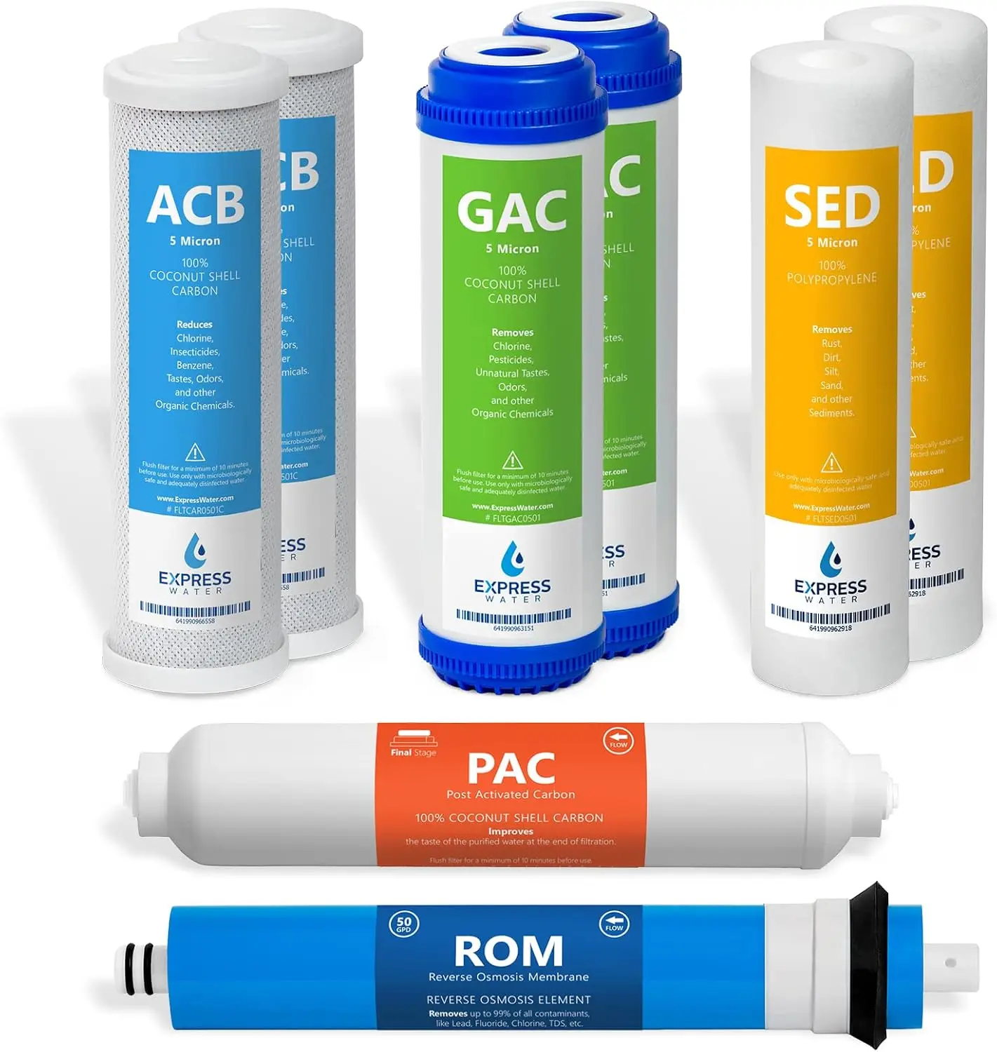 

Комплект сменных фильтров для обратного осмоса на 1 год: 8 фильтров, мембрана 50 GPD, угольные и осадочные фильтры, размер 10 дюймов