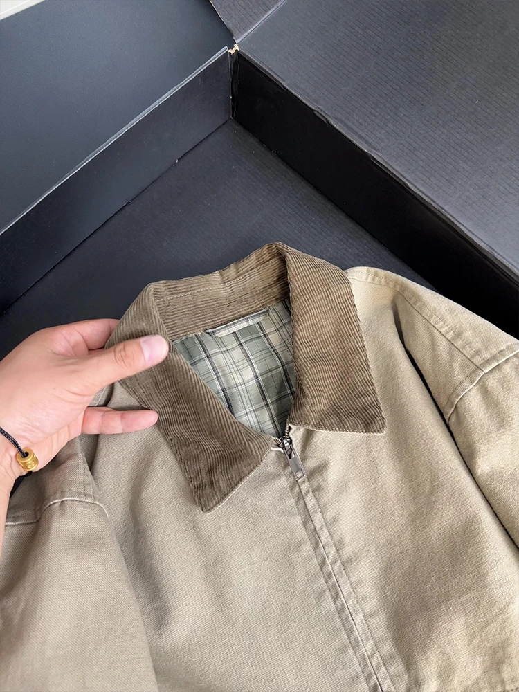 Cleanfit Barn Style Men's Jacket Autumn Spring Coffee Color Retro Shoulder Flip Collar American High-End Workwear Casual Loos...