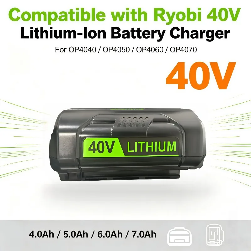 Ryobi 40V Lithium Battery Charger Adapter, Compatible With OP4040, OP4050 & Various Non-Polar Power Tool Batteries