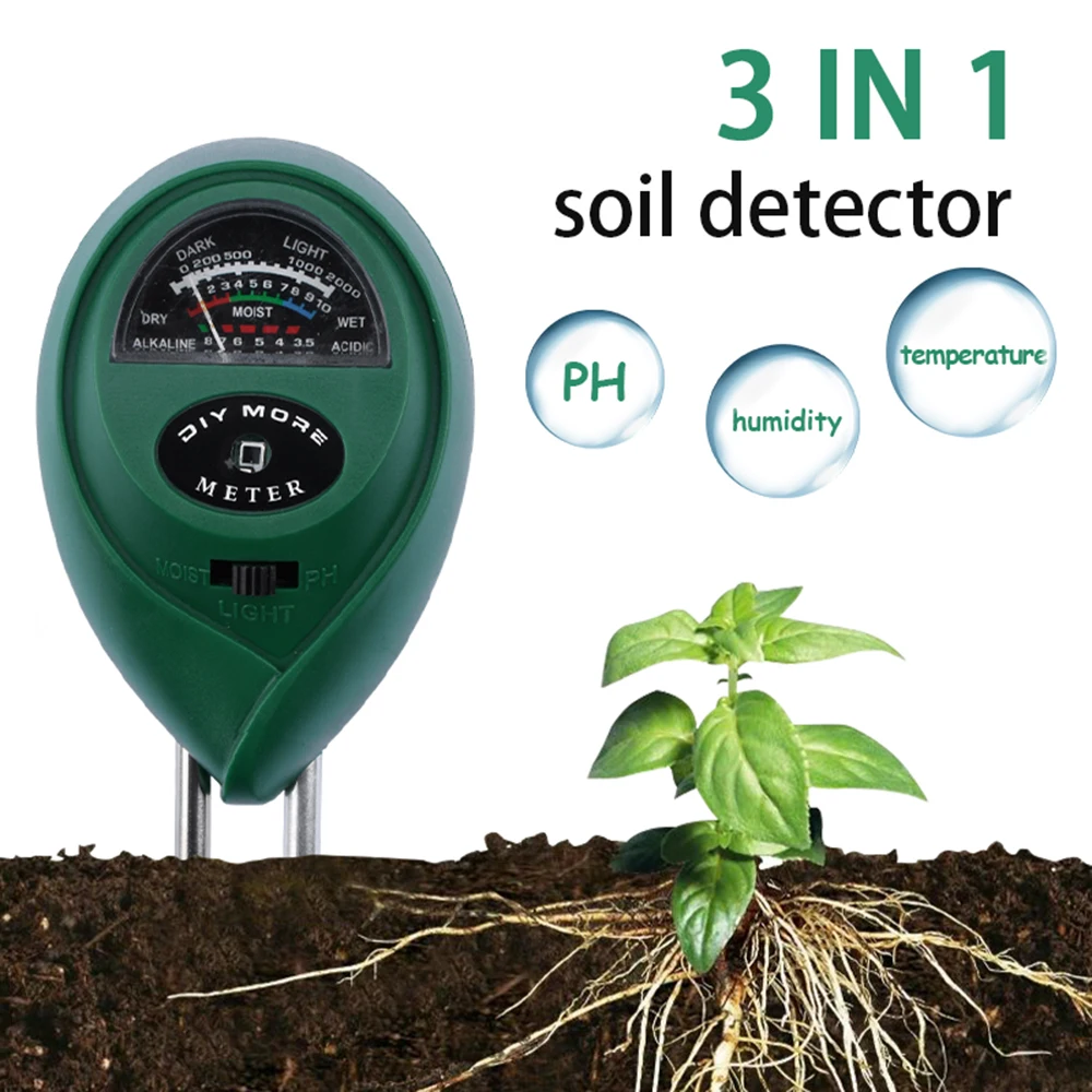 Three-in-one Soil Water Moisture PH Meter Acidity Humidity Sunlight Light PH Test Moisture Meter Plant Soil Monitor Detector