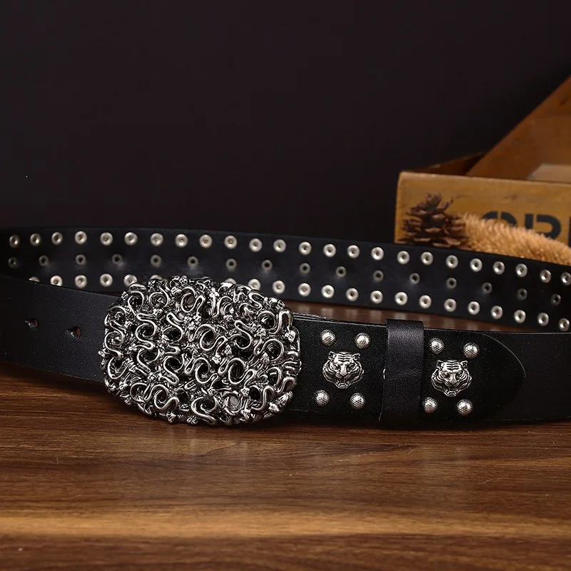 Vintage Genuine Top-grain Leather Western-style Workwear Denim Belt