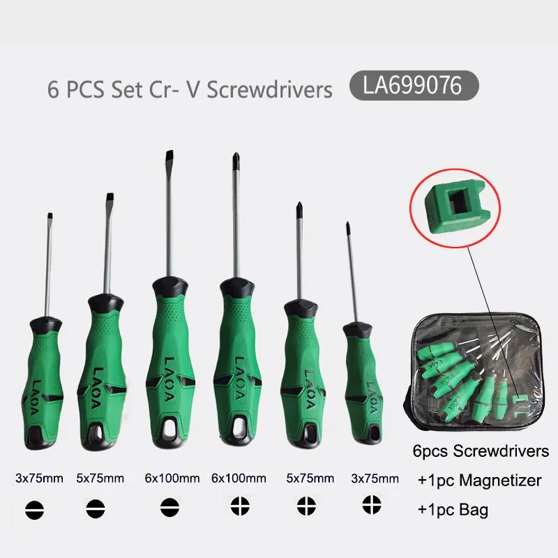 LAOA Screwdrivers 6PCS/9PCS Set Cr- V Screw Driver Slotted and Phillips Screwdrivers Hand Tools Kit