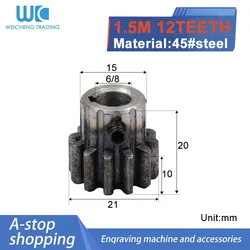 1PCS Tooth Quenching Spur Gear Pinion 1.5M 12T 1.5 Mod Gear Rack 12 Teeth Bore 6/8mm Spur Gear Precision 45 Steel Cnc Pinion