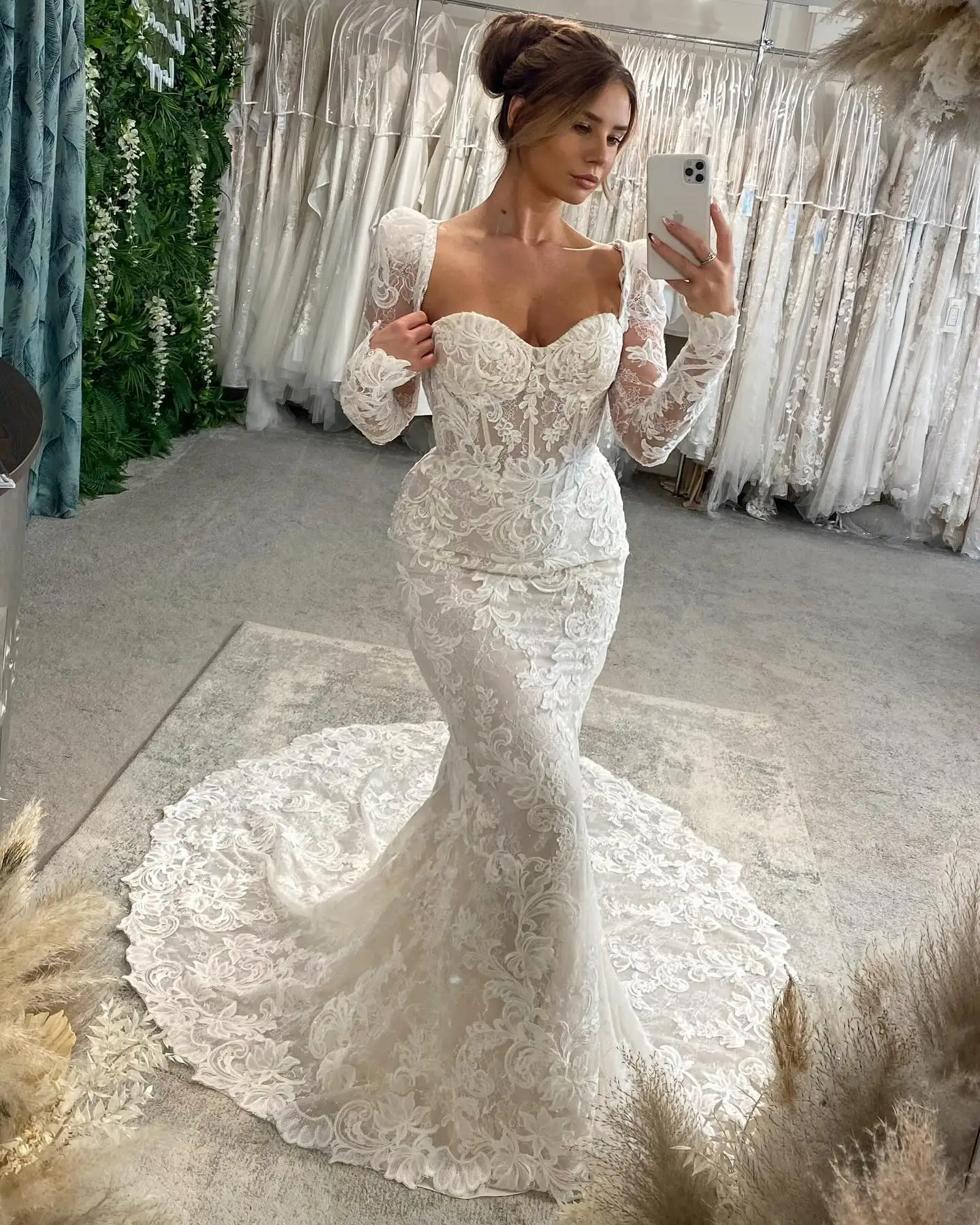 

Lace Mermaid Wedding Dresses for Bride 2025 with Detachable Jacket Long Sleeve Mermaid Bridal Gowns