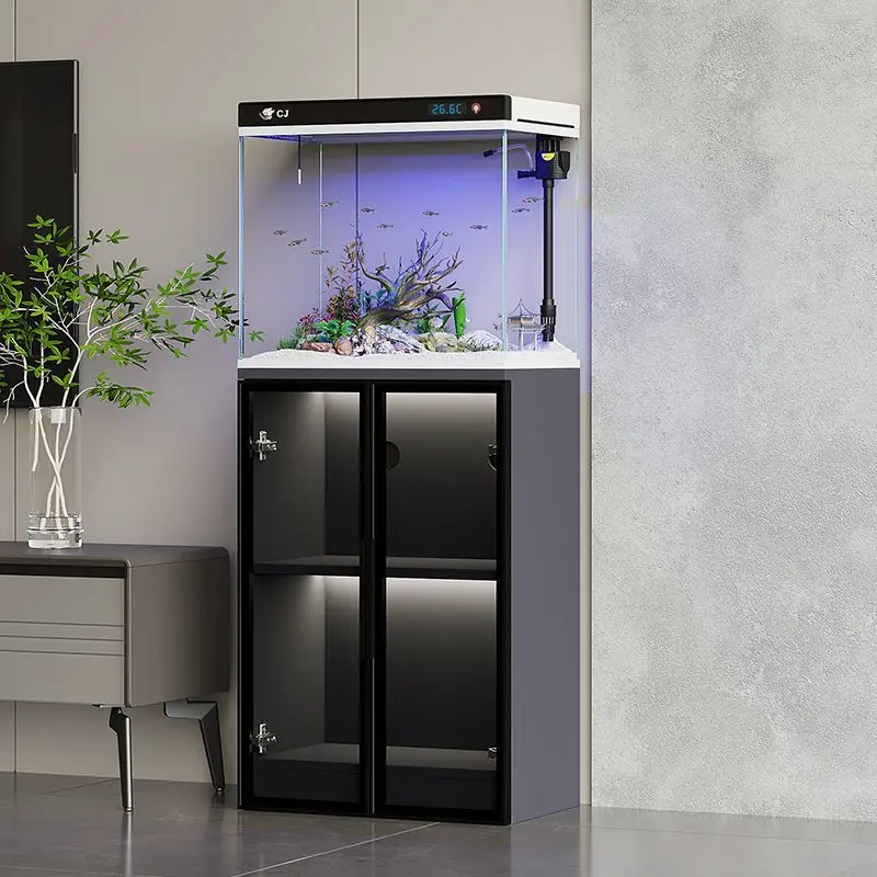 

New living room small floor-to-ceiling glass fish tank goldfish tank household water-free landscaping with cabinet vertical