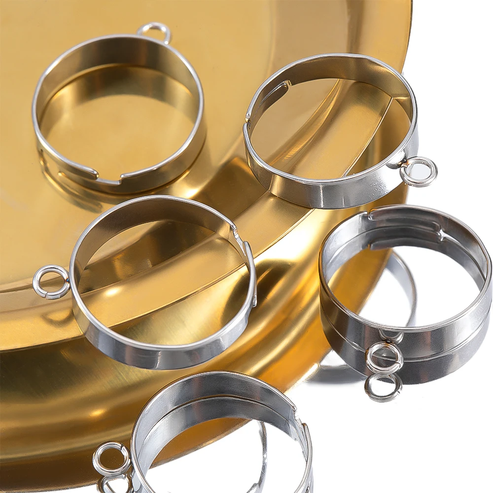 10Pc Stainless Steel Open Ring 4.5mm Wide Dia.19mm Adjustable Ring Settings Blank Rings Base Jewelry Making DIY Finger Ring Loop