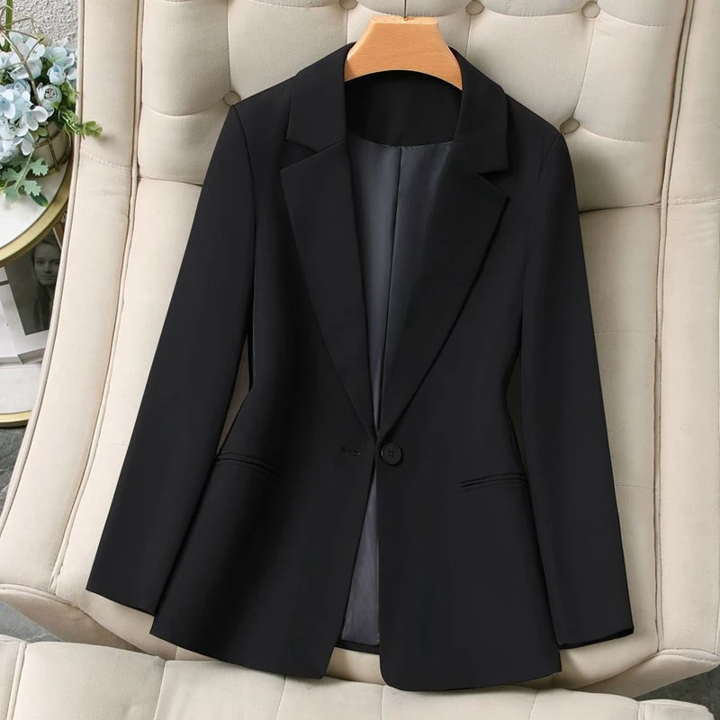 

Black Slim Fit Long Sleeve Women's Suit Jacket Casual Business Style Waist Cinched Outerwear Polyester Fiber Interview Ready