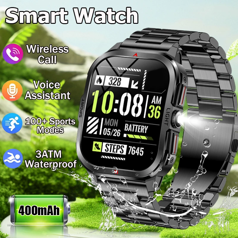 

New 3ATM Waterproof Military Smart Watch Men For Android IOS Outdoor Sports watch Fitness Tracker Health Monitor Bluetooth Call