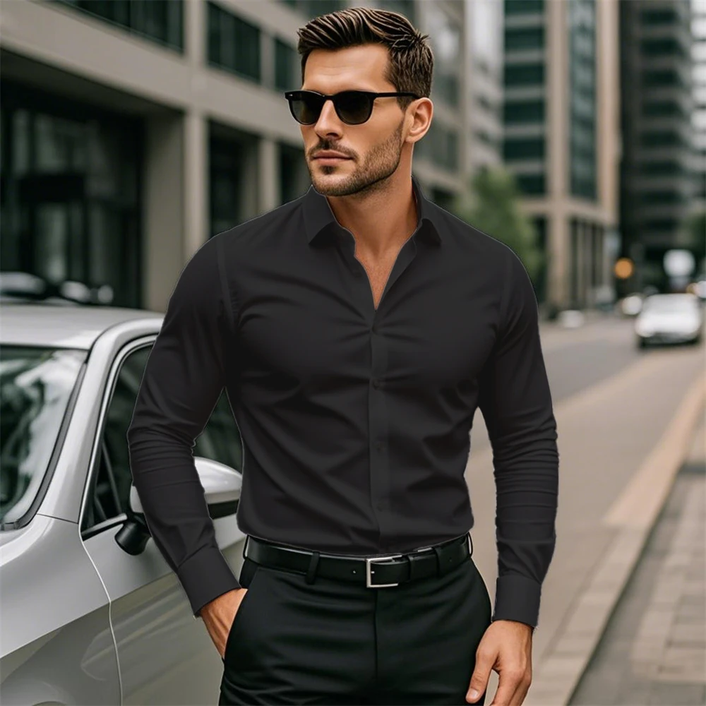 

20 Colors Business Men's Long Sleeve Shirts Solid Color Clothing Casual Fashion Comfortable Elegant Men's Large Size Tops