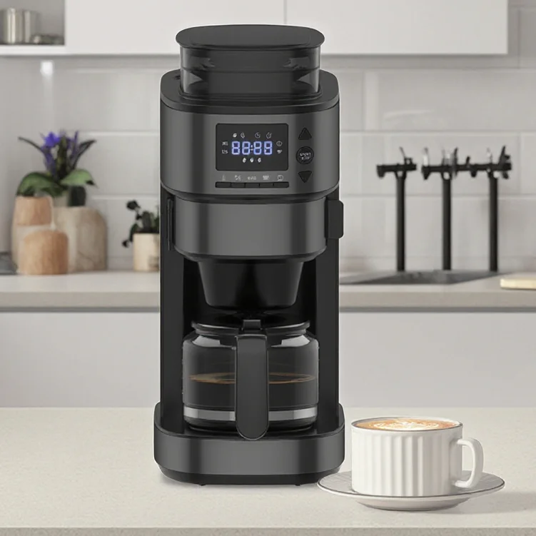 LFGB الوصول ROHS الغذاء الصف الفولاذ المقاوم للصدأ 6-Cup ماكينة صنع القهوة الكهربائية نظام الفول التلقائي منخفضة الضوضاء سهلة التحكم بالتنقيط المشروب #1