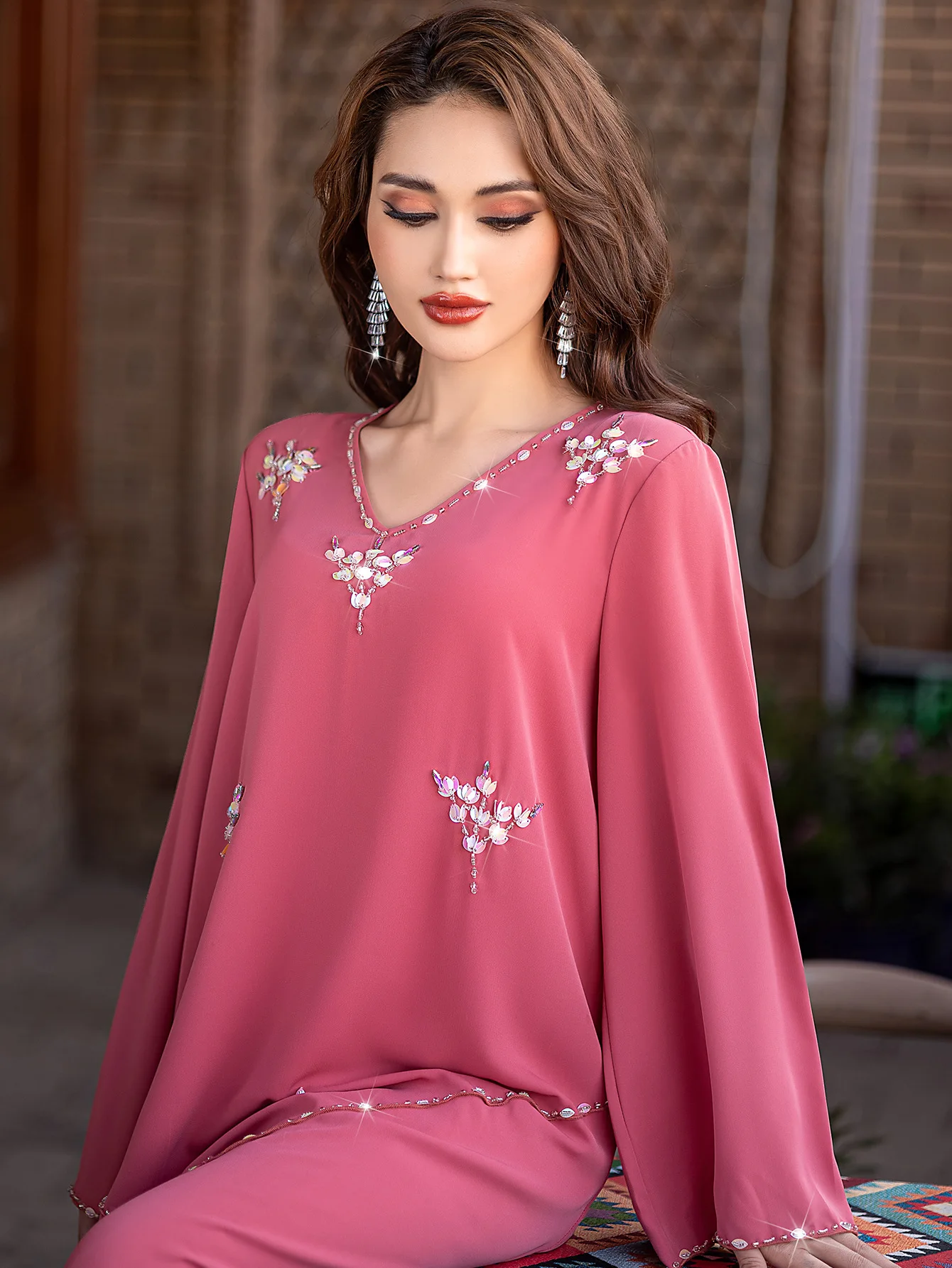 

Luxury Dubai Abaya Eid Ramadan Diamonds Long Dress Evening Party Gown Morocco Kaftan Women Muslim Robe Femme Musulmane Vestidos