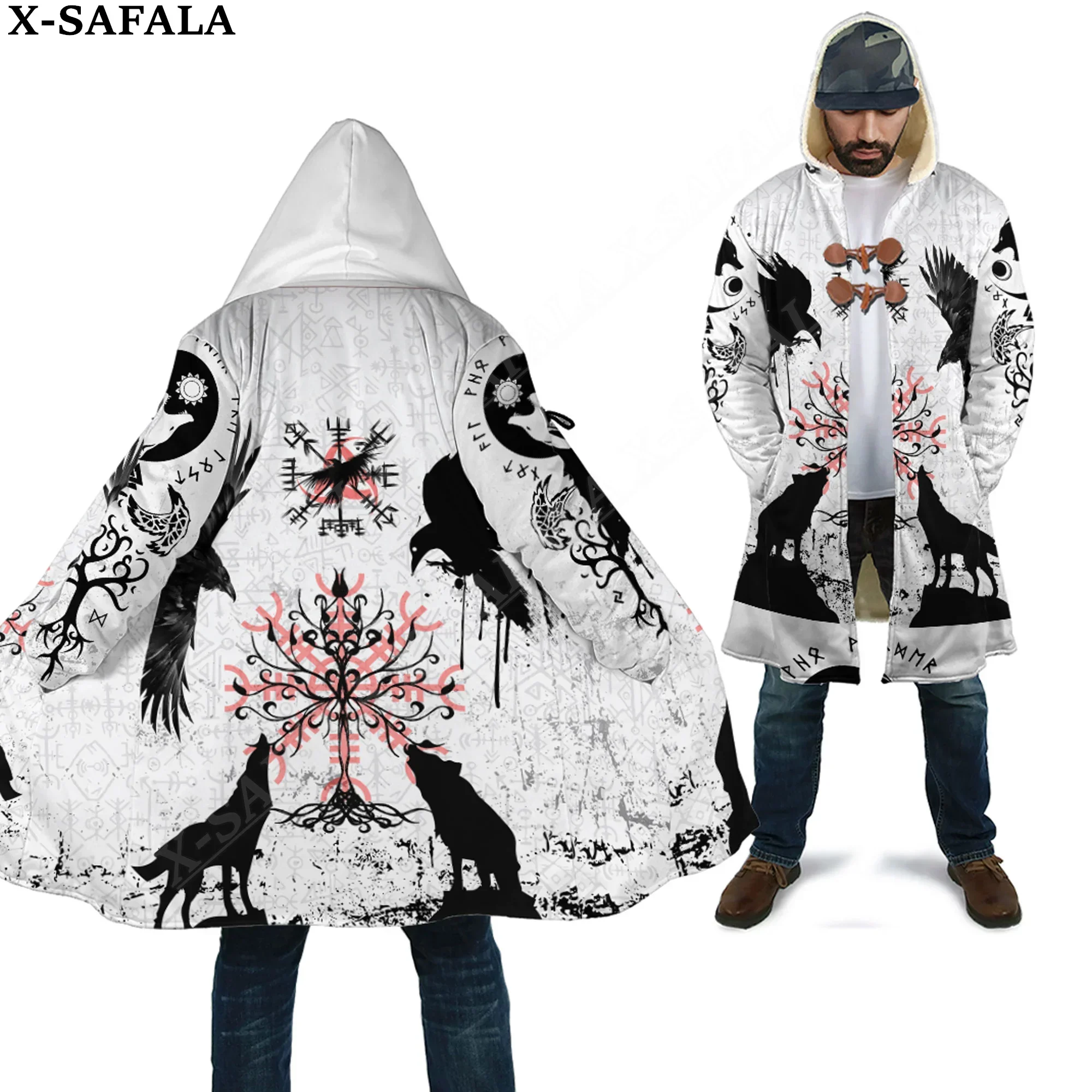 

Tattoo Symbol Viking Odin Dragon Wolf Bear Raven Overcoat Coat 3D Print Thick Warm Hooded Cloak Men Windproof Fleece Unisex-6