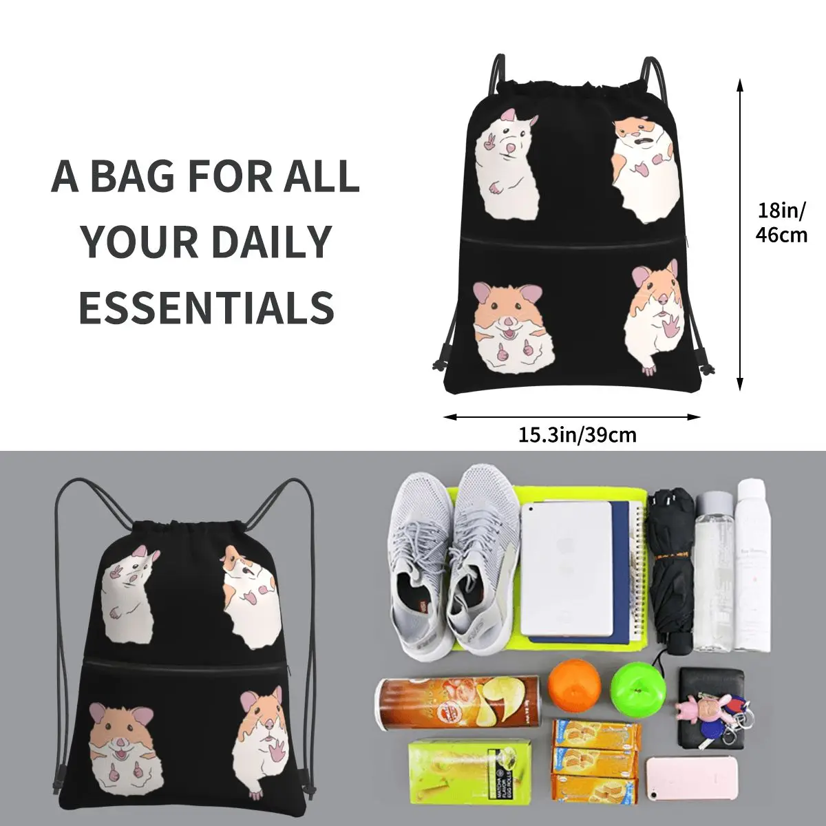 Hamster Meme tragbare Rucksäcke Kordel zug Tasche lässig Kordel zug Bündel Tasche Kleinigkeiten Taschen für Reises port Mann Frau