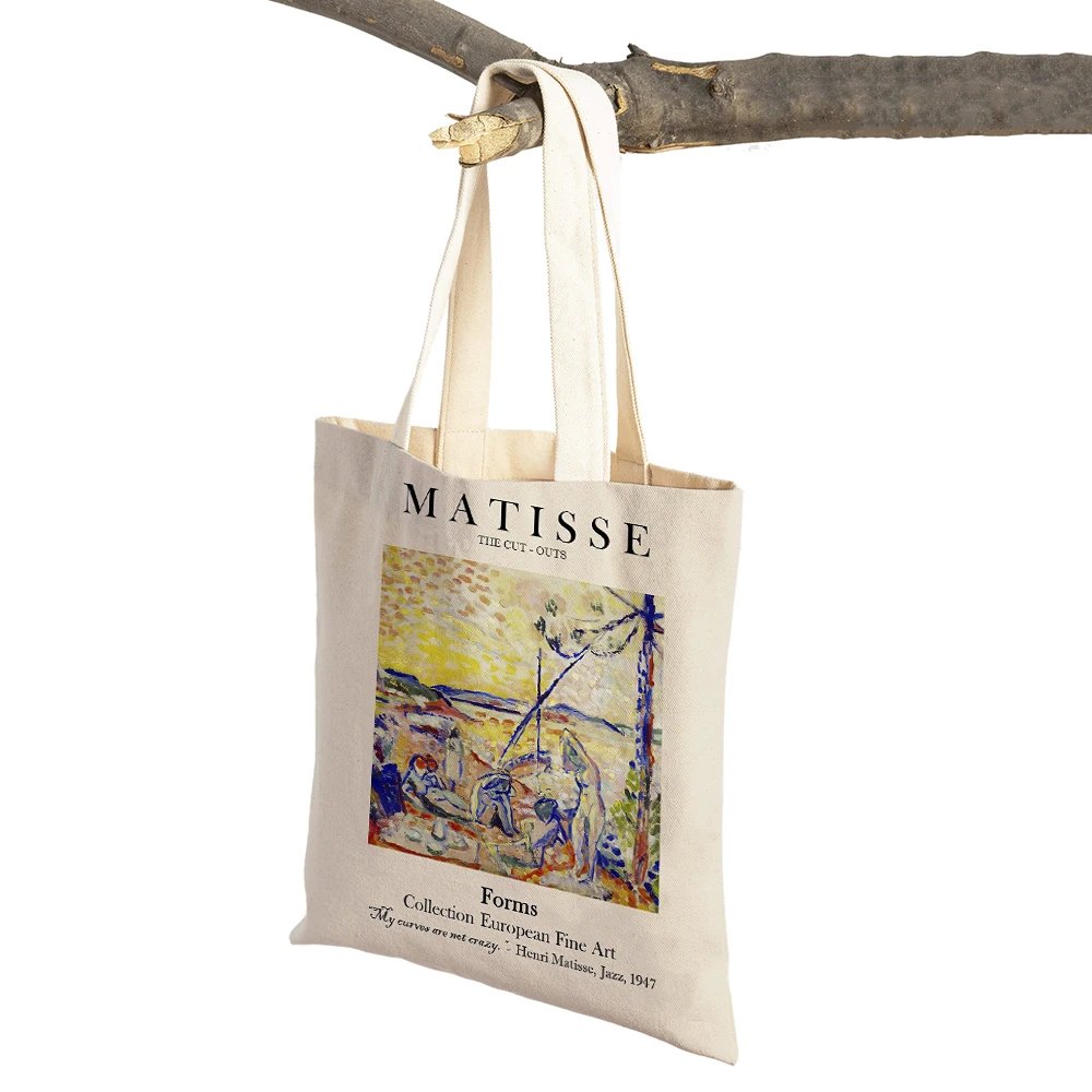 Vintage Matisse Girl Abstract Landscape Nordic Casual Canvas Women Shopping Bags Supermarket Shopper Bag Lady Tote Handbag