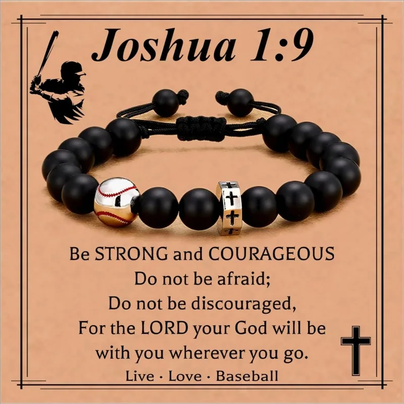 Baseball/Basketball/Football/Soccer Bracelet for Boys Cross Beaded Bracelet Gifts for Son Grandson Players Team Fan Friends
