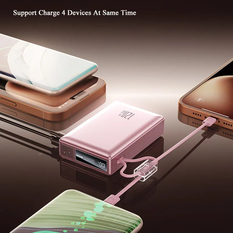 แบตเตอรี่สำรองแบบพกพา 20000mAh 120W ชาร์จเร็วพิเศษ พร้อมสายชาร์จในตัว สำหรับโทรศัพท์มือถือ