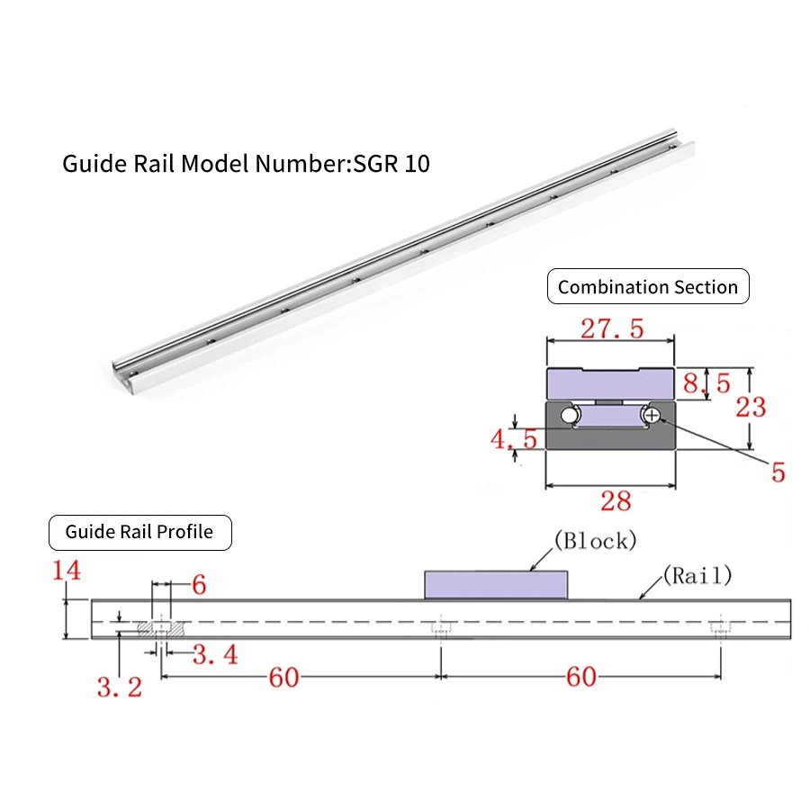 2PCS Built-In Dual-Axis Linear Guide SGR15N/20N/10/15/20/25/35 Rail Guide Length 150mm-1150mm CNC Machines Woodworking Track