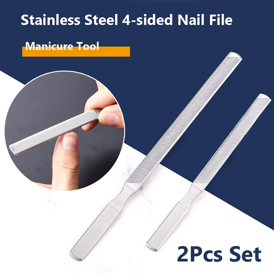 

2Pcs Stainless Steel 4 Sides Nail File Set trong Professional Nail Sanding Polishing Nail Art Beauty Tools