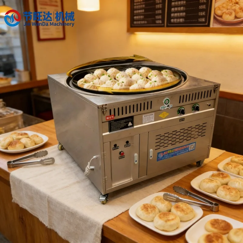 Commercial Type Of Electric /gas Rotating Fried Bun Pan Machine, Using Potsticker Non-stick Fried Bun Pan Machine