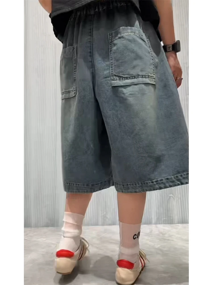 Amax LuluE 2026 Summer Korean Womens Fashion Denim Short Pants Loose Leisure Jeans Ladies Classic Vintage Punk Wide Leg Trousers