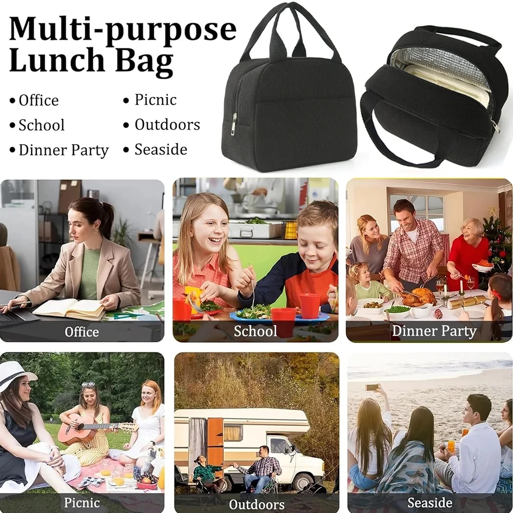 Wiederverwendbare Thermoisolierte Bento-Tasche mit Stickerei, Tragbare Cord-Lunch-Tasche für Kinder, Ideal für Schule/Reisen/Arbeitsreisen – Detail 8