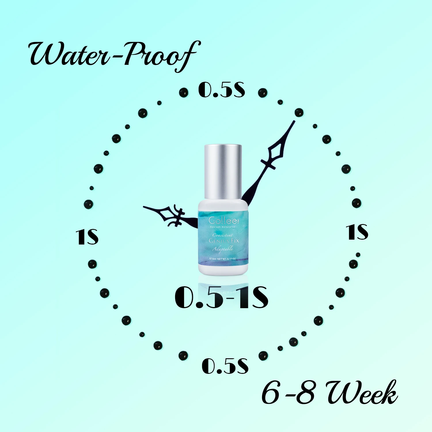 Gollee Hypoallergener Klebstoff für falsche Wimpern, 1 Sekunden, schnell trocknend, 8 Wochen Klebstoff, ölbeständig, schwarz, wasserfest