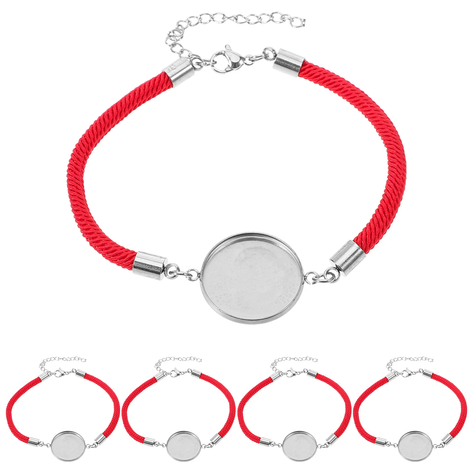 

5pcs Blank Bracelet Bezel Set Stainless Steel Pu Cord Adjustable Diy Jewelry Making Kit For Handmade Craft Cabochon Chain Bangle
