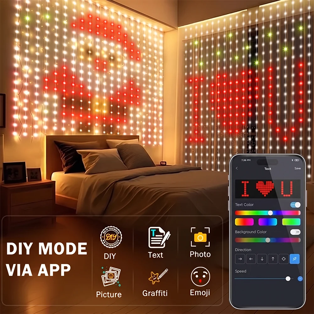スマートカーテンライト-rgb-アプリリモコン-led-カラーチェンジ-フェアリーライト-音楽同期-usb給電-パーティー-パティオ-ガーデン装飾用
