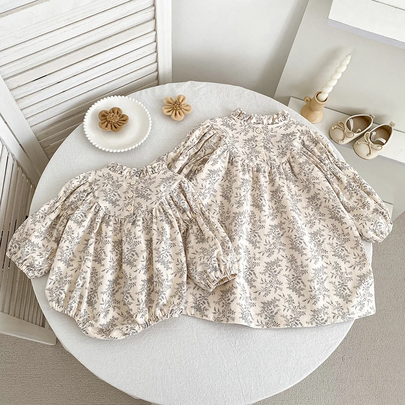 Baby-Mädchen Blumenmuster Bubble-Strampler mit Rüschenkragen, langen Puffärmeln, Baumwoll-Body für Neugeborene, Herbst-Einteiler-Outfit 0-24M – Detail 18