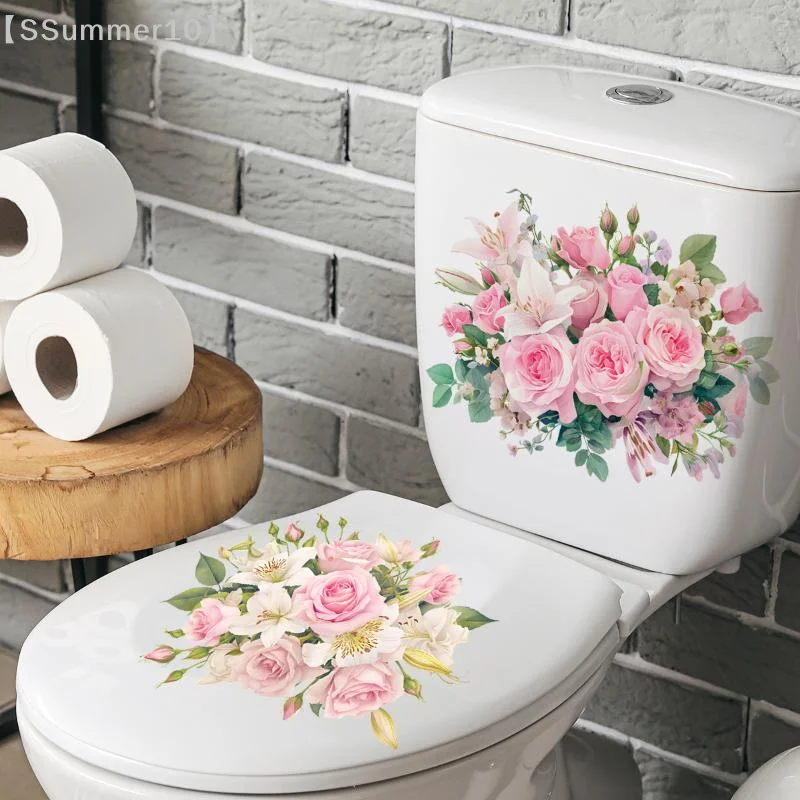 【SSummer10】Toiletten- und Badezimmeraufkleber mit Blumenmuster – selbstklebender, abnehmbarer, wasserfester PVC-Tapetenaufkleber, Dekor【SS】
