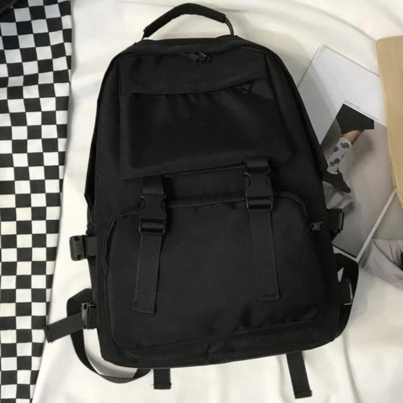 Mochila escolar de grande capacidade para universitários, mochila casual simples, roupa de trabalho monocromática, versão coreana, moda masculina e feminina