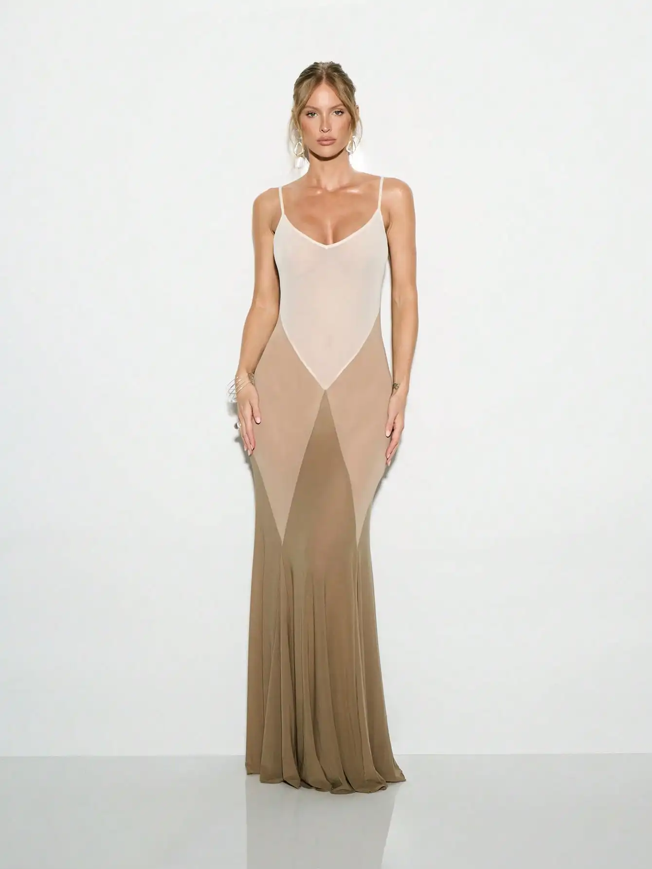 

Прозрачное сетчатое платье-русалка макси с вставками, элегантное платье в пол для особых случаев