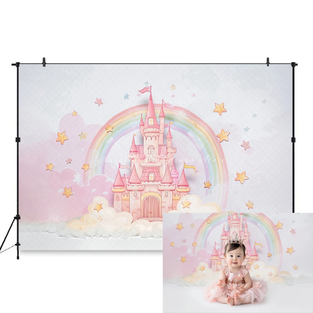 Clouds Pink Dream Castle Backgrounds Cake Smash Kids Adult Photography Props Child Baby Princess Theme Decors Photo Backdrops