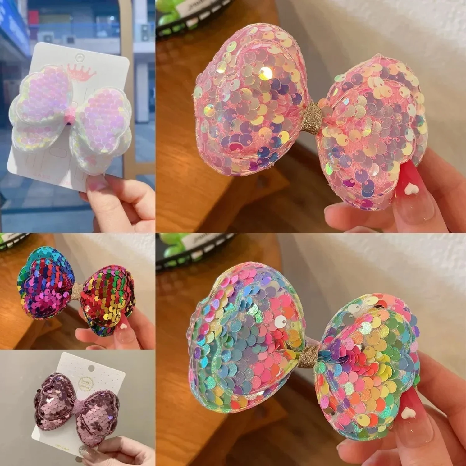 

5PCS Girl Kids Cute Kawaii Princess Gradient Color Sequin Glitter Big Bow Hair Clips For Fairy Hairpin Fashion Accessories