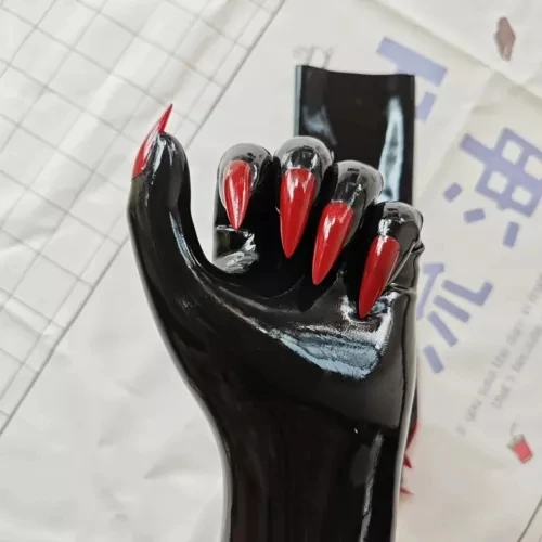 

Crossdress Oil Shiny black Super Thin Latex Flat Nail Fetish Sheer Cosplay Glove