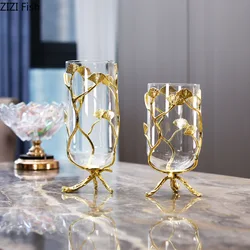 Golden Ginkgo Leaf Glass Vase Hydroponic Flower Pots Decorative Flower Arrangement Desk Decoration Floral Vases Modern Decor