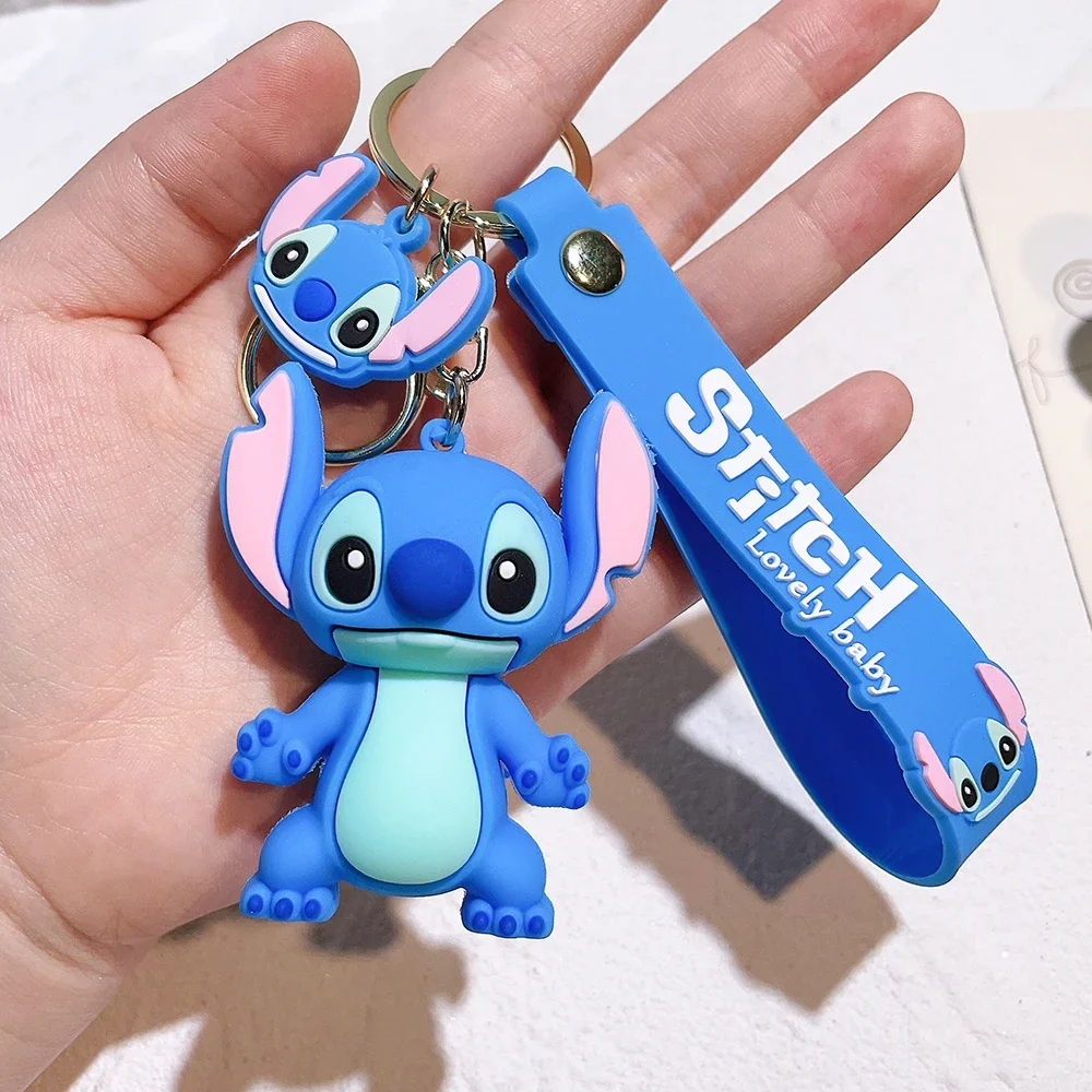 Lilo & Stitch juguetes Keychian Anime Stitch colgante llavero dulce Rosa Ángel llaveros mujeres coche llavero niña regalo de cumpleaños