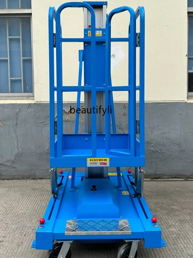 Aluminum-Alloy Lift Mobile Electric Hydraulic Ascending Dispatch Trolley Single Column 6 M Warehouse Hydraulic Aerial Cage Lift