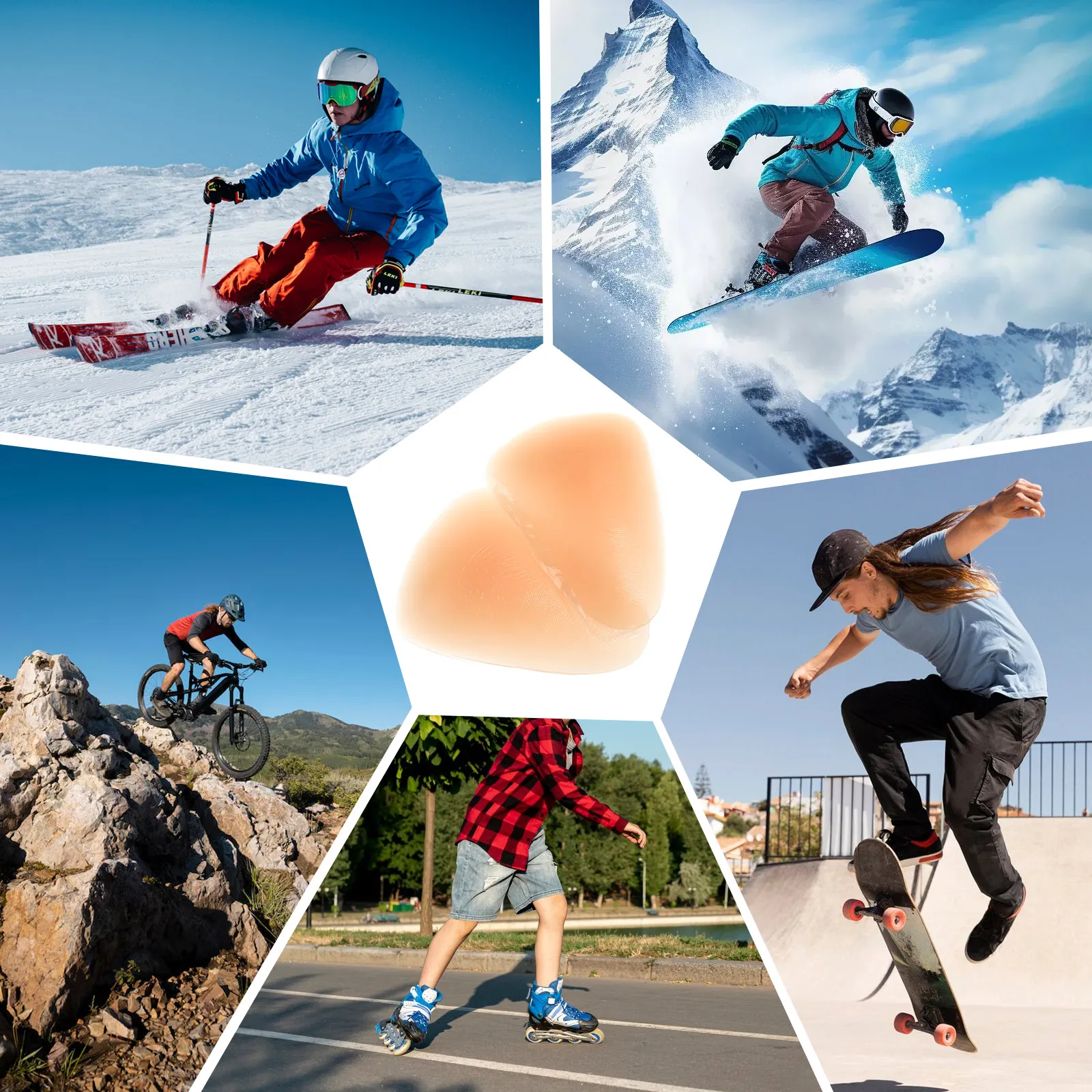 

1 Pair Silicone Knee Pads Thickened Support Braces For Skating Snowboard Ice Skating Protection Adhesive Breathable Cushion