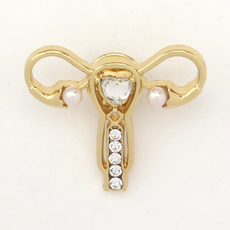 Female Uterus Pearl Crystal Metal Brooch Care Women Health Badge Jewelry Pin Doctor Nurse Medical Student Accessories Gift