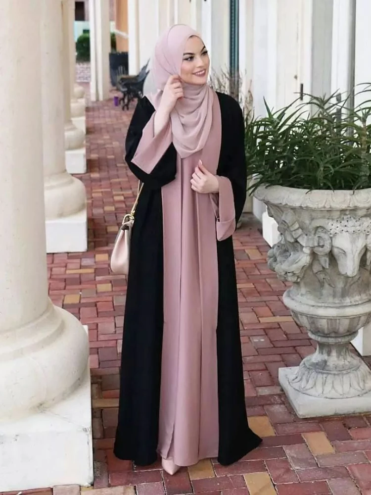 Eid Muslim Party Dress for Women Ramadan Abaya Fake 2-częściowa długa sukienka Maroko Vestidos Largos Dubai Turkey Robe Jalabiya 2024