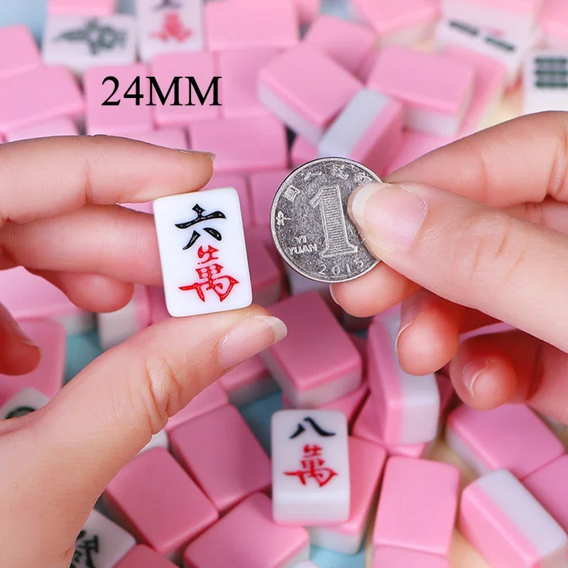 Mini Mahjong 24mm Chinese Mahjong 144pcs Board Game Beautifully Engraved Portable Mahjong Travel Board Game Camping Table Game