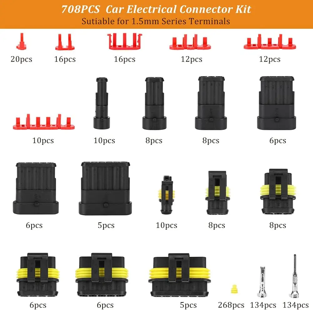 Imagem -03 - Conectores Elétricos Automotivos Impermeáveis Cablagem Terminais Plug para Carro Conexão Rápida Pin Pin Pin Pin Pin Pin 708 Pcs 43 Set